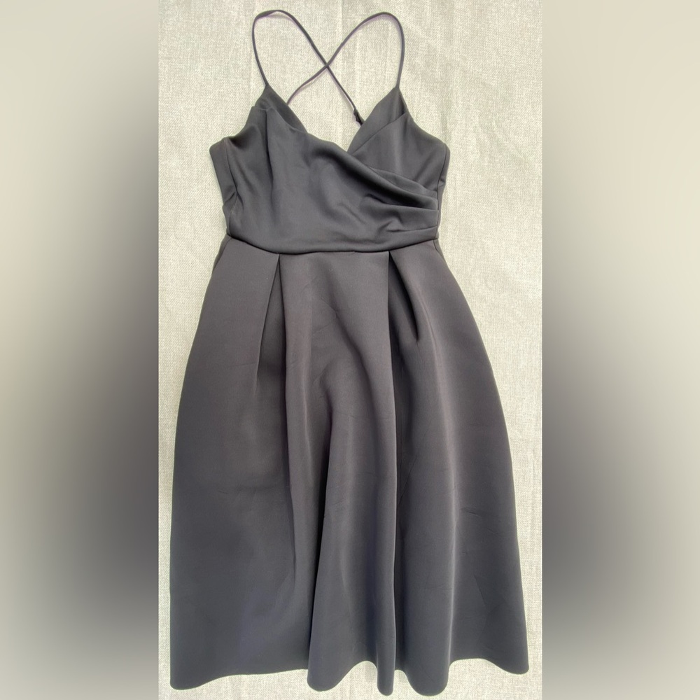 ASOS Black V Neck Strap Midi Cocktail Dress US 6 Adjustable Cross Back Straps